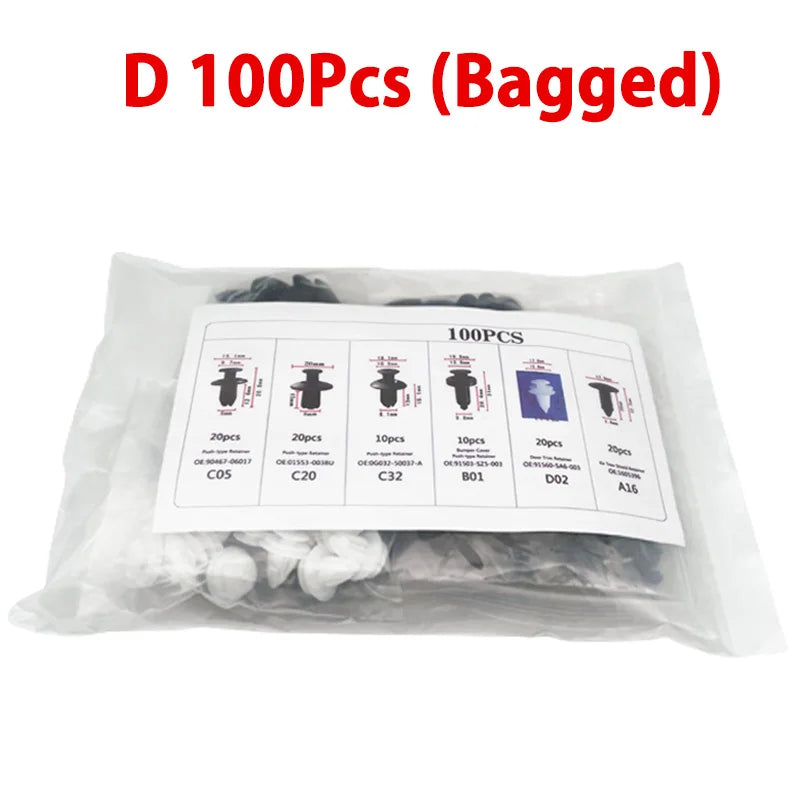 100PCS Auto Fastener Clips Kit - Multi-Size Retainers for Car Fender, Bumper, Door & Panel Trim