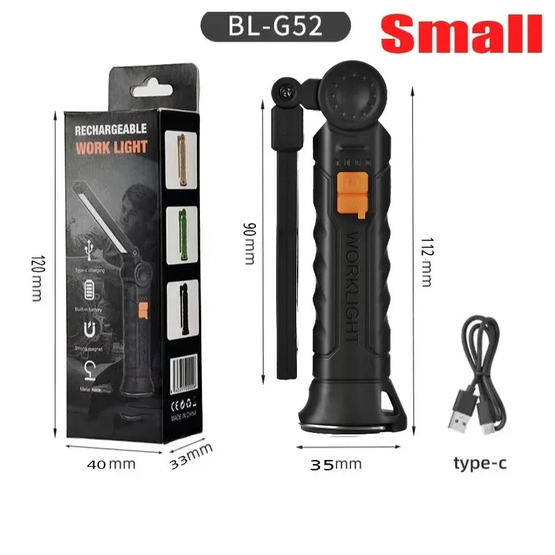 Multifunctional Rotatable Work Light, USB Rechargeable Flashlights w/ Magnet Hook,Ideal for Auto Repair Inspection and Emergency