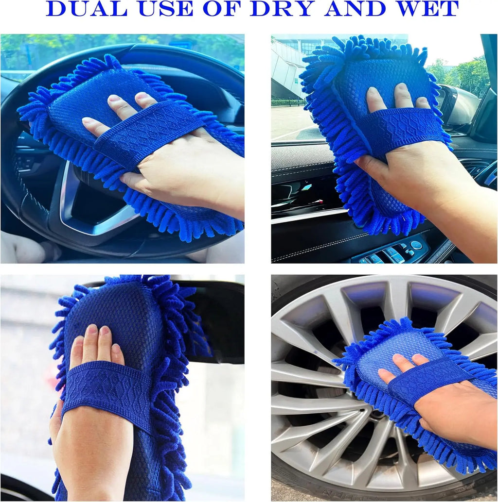 1PC Microfiber Car Wash Sponge - Non-Scratch Two-Sided Chenille Mitt for Cars, Trucks, SUVs, Boats, RVs
