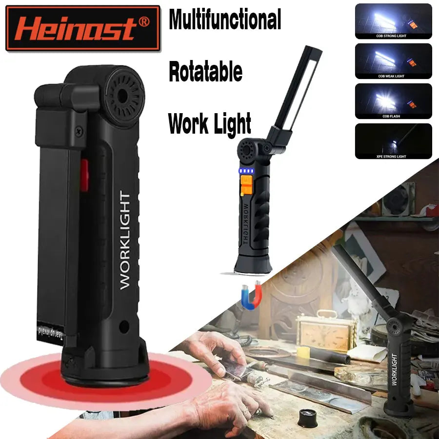 Multifunctional Rotatable Work Light, USB Rechargeable Flashlights w/ Magnet Hook,Ideal for Auto Repair Inspection and Emergency