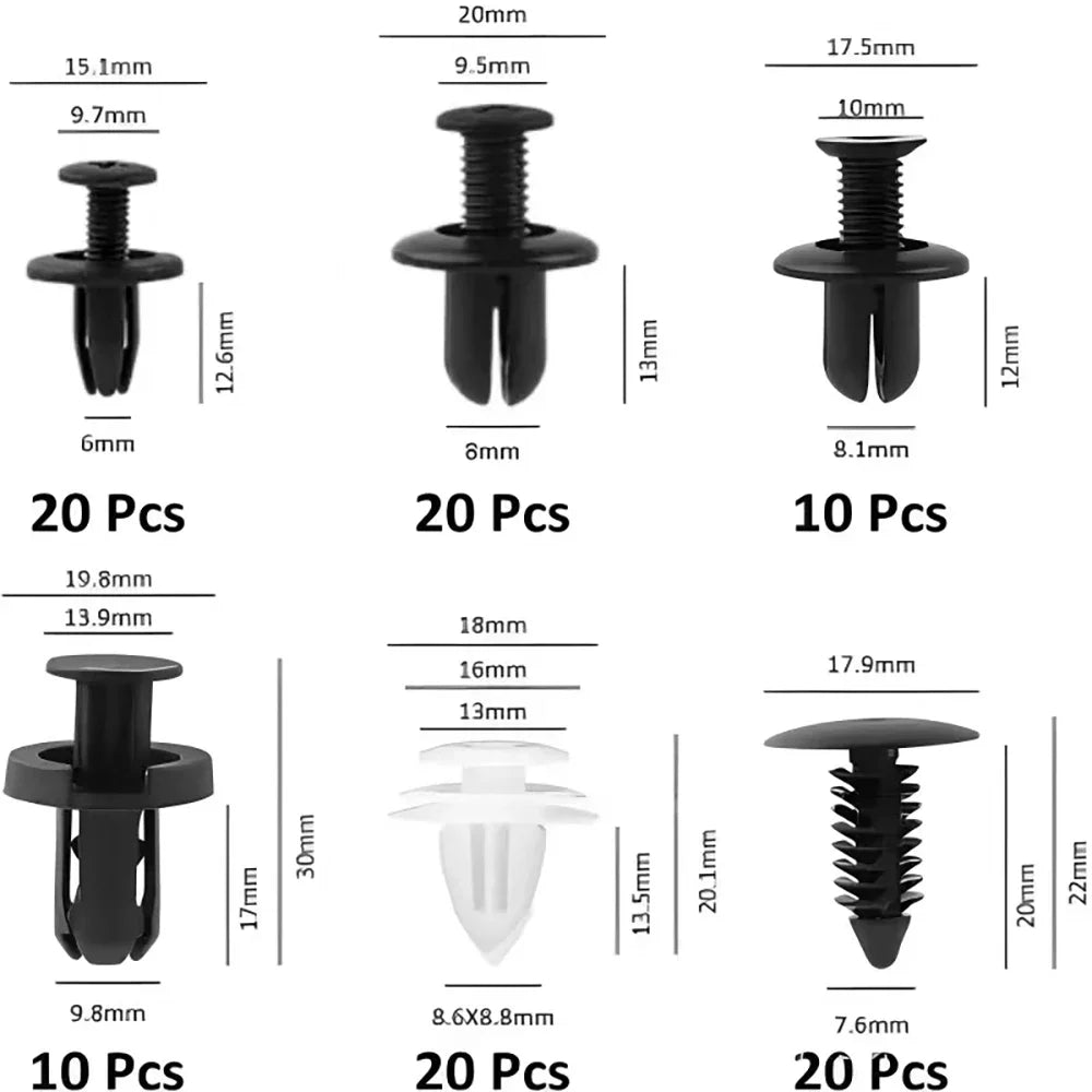 100PCS Auto Fastener Clips Kit - Multi-Size Retainers for Car Fender, Bumper, Door & Panel Trim